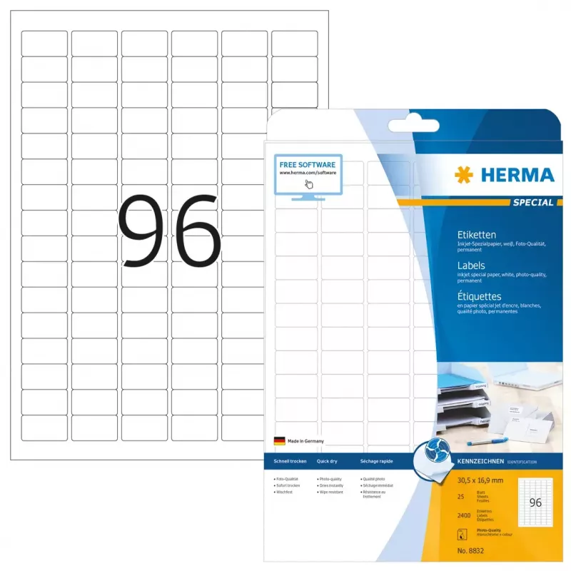 Inkjet-Etiketten HERMA A4 30,5x16,9 mm 2400 Stück