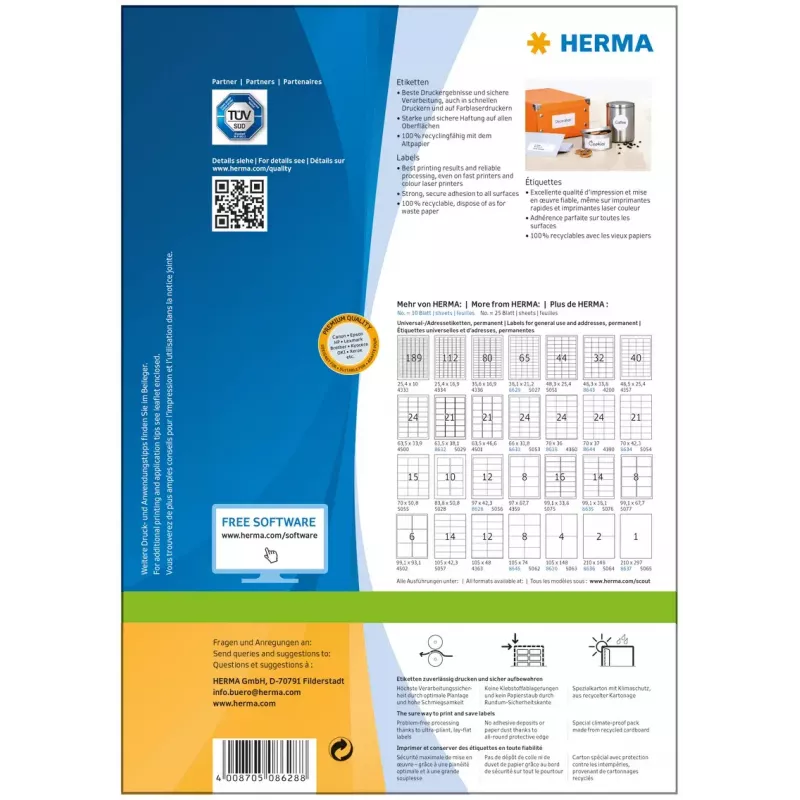 Selbstklebende Druckeretiketten HERMA Labels Premium A4 97x42,3 mm