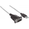 Manhattan USB-A-zu-Seriell-Konverterkabel, 45 cm, Stecker auf Stecker, Seriell/RS232/COM/DB9, FTDI FT232RL-Chip, Windows 11-kompatibel (plus vorherige Betriebssysteme), Schwarz/Silber-Kabel, drei Jahre Garantie, entspricht ICUSB2321F.