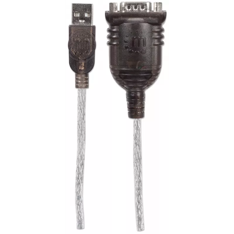 Manhattan USB-A-zu-Seriell-Konverterkabel, 45 cm, Stecker auf Stecker, Seriell/RS232/COM/DB9, FTDI FT232RL-Chip, Windows 11-kompatibel (plus vorherige Betriebssysteme), Schwarz/Silber-Kabel, drei Jahre Garantie, entspricht ICUSB2321F.