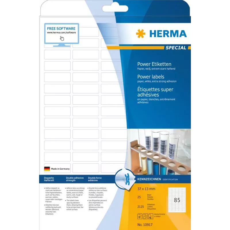 Selbstklebende Druckeretiketten HERMA A4 37x13 mm weiß extra starke Haftung 2125 Stück