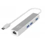 LevelOne Gigabit USB-C Netzwerkadapter mit USB Hub, Kabelgebunden, USB Type-C, Ethernet, 1000 Mbit/s, Silber