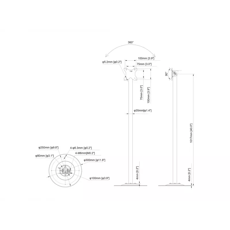 Multibrackets M Pro Series Single Pole Floorbase 10 kg Kapazität 17,8-76,2 cm