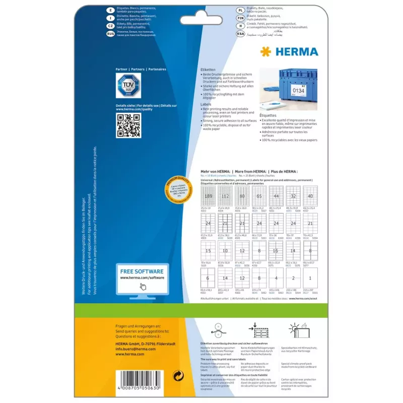 Selbstklebendes Druckeretikett HERMA Labels Premium A4 105x148 mm