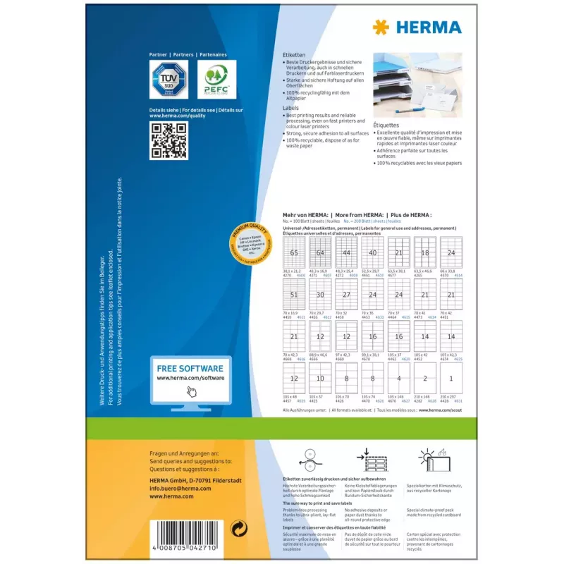 Selbstklebende Druckeretiketten HERMA Labels Premium A4 48,3x16,9 mm
