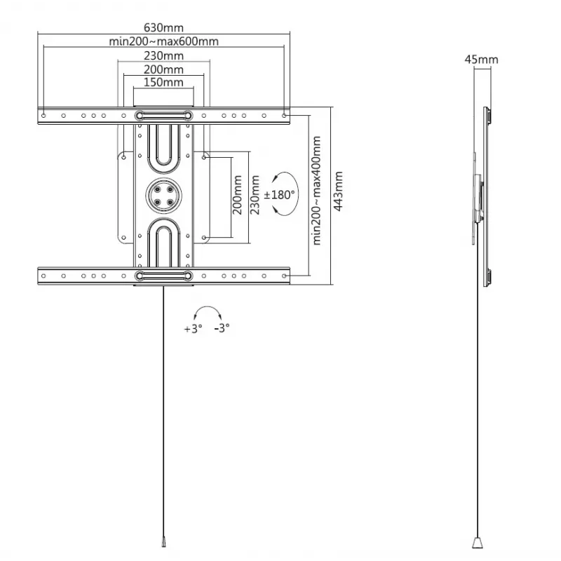 Equip 37 Zoll-80 Zoll Universal-Dreh-Wandhalterung Maximale Tragfähigkeit 50 kg