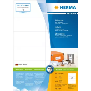 Labels HERMA Premium A4 105x48 mm weiß Papier matt 1200 Stück