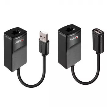 Lindy 60m USB 1.1 Cat.6 Extender Basic, Netzwerk-Sender & -Empfänger, 60 m, 12 Mbit/s, Cat5e, Cat6, Schwarz, Kunststoff