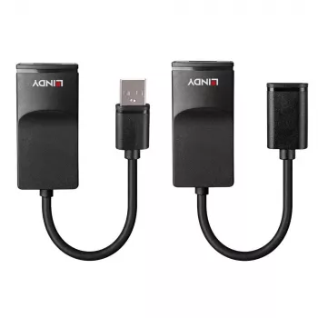 Lindy 60m USB 1.1 Cat.6 Extender Basic, Netzwerk-Sender & -Empfänger, 60 m, 12 Mbit/s, Cat5e, Cat6, Schwarz, Kunststoff
