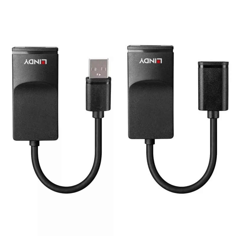 Lindy 60m USB 1.1 Cat.6 Extender Basic, Netzwerk-Sender & -Empfänger, 60 m, 12 Mbit/s, Cat5e, Cat6, Schwarz, Kunststoff
