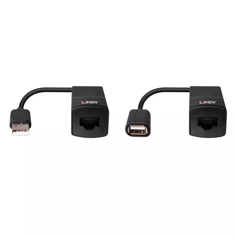 Lindy 60m USB 1.1 Cat.6 Extender Basic, Netzwerk-Sender & -Empfänger, 60 m, 12 Mbit/s, Cat5e, Cat6, Schwarz, Kunststoff