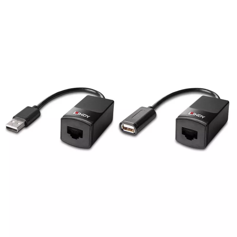 Lindy 60m USB 1.1 Cat.6 Extender Basic, Netzwerk-Sender & -Empfänger, 60 m, 12 Mbit/s, Cat5e, Cat6, Schwarz, Kunststoff