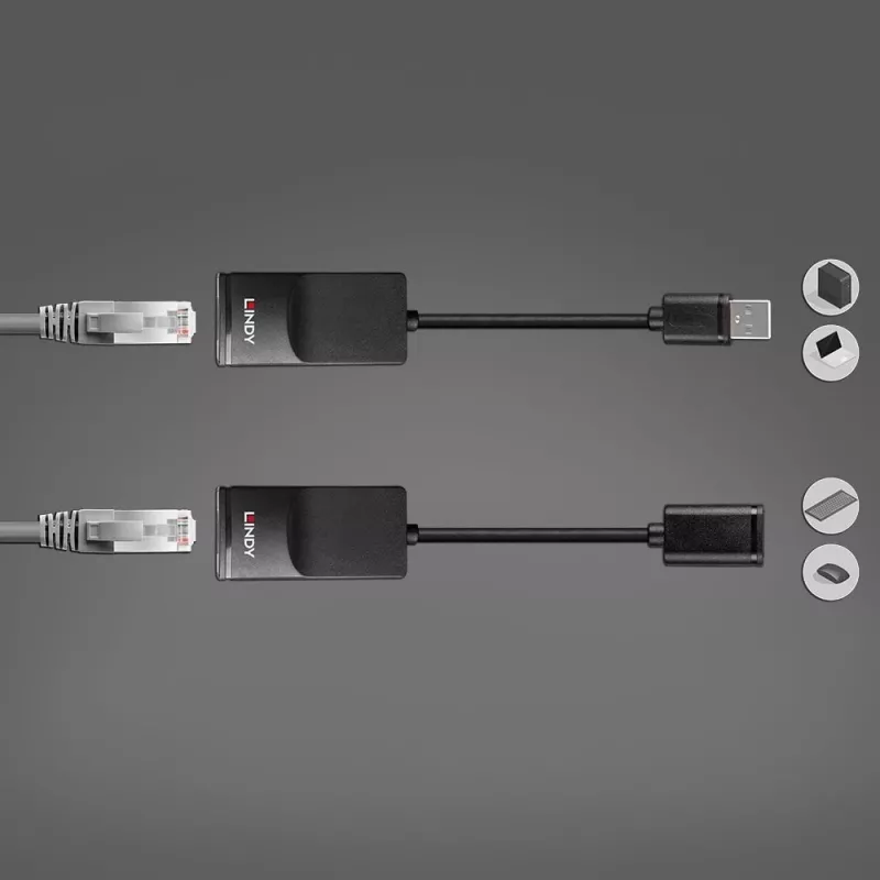 Lindy 60m USB 1.1 Cat.6 Extender Basic, Netzwerk-Sender & -Empfänger, 60 m, 12 Mbit/s, Cat5e, Cat6, Schwarz, Kunststoff