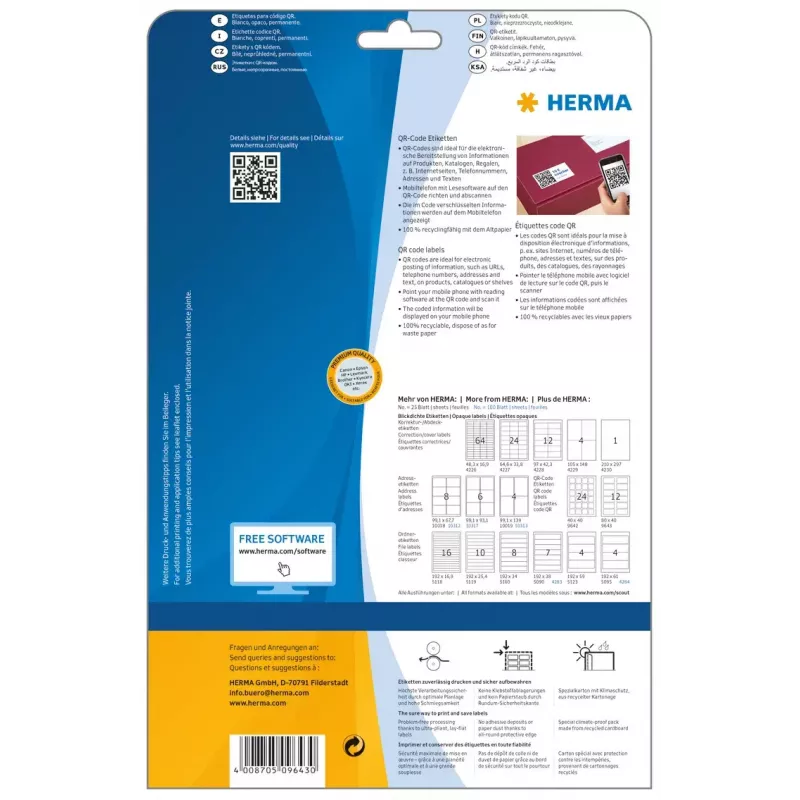 Selbstklebendes Druckeretikett HERMA QR-Code-Etiketten 9643