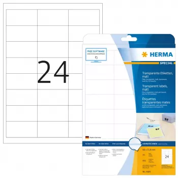 Selbstklebende Druckeretiketten HERMA Labels transparent matt A4 66x33,8 mm Folie 600 Stück