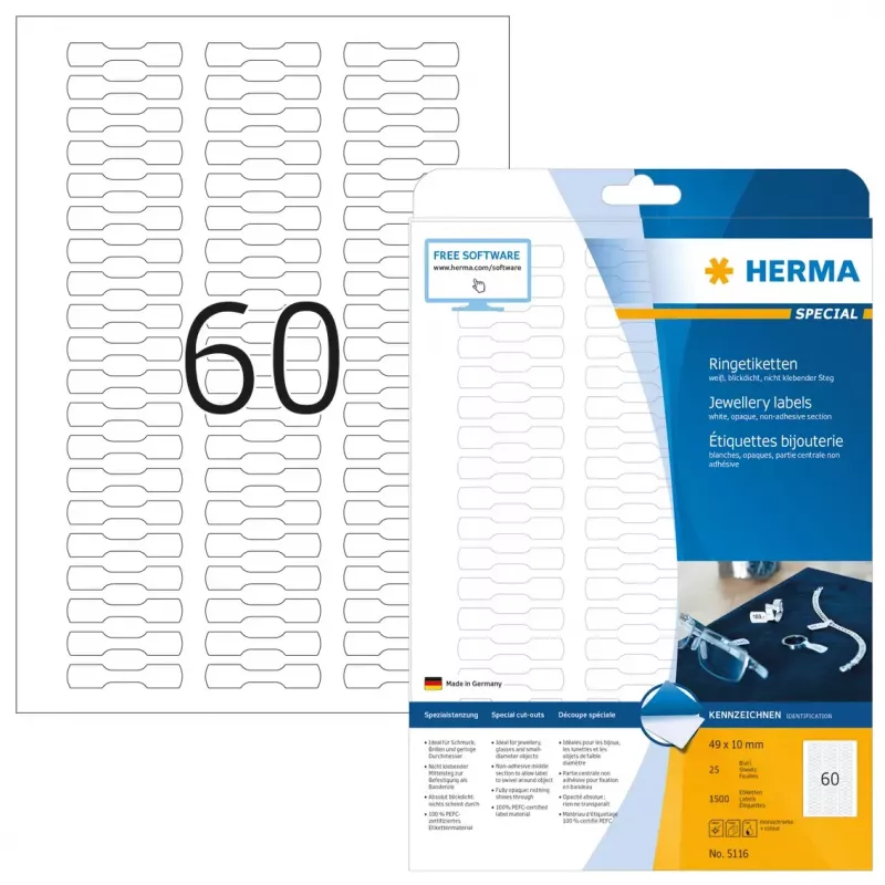 Selbstklebendes Etikett für Drucker HERMA 5116 A4 49x10 mm 1500 Stk.