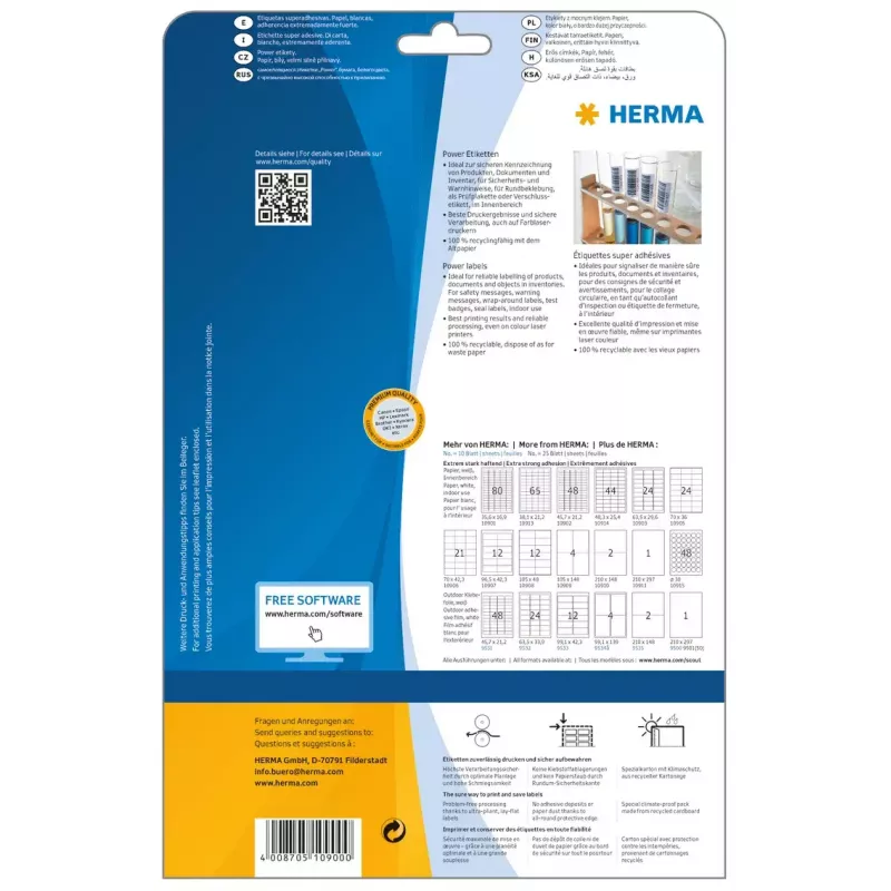 Selbstklebende Druckeretiketten HERMA Labels A4 25,4x10 mm weiß extrastarke Haftung Papier matt 4725 Stk.