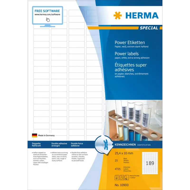 Selbstklebende Druckeretiketten HERMA Labels A4 25,4x10 mm weiß extrastarke Haftung Papier matt 4725 Stk.