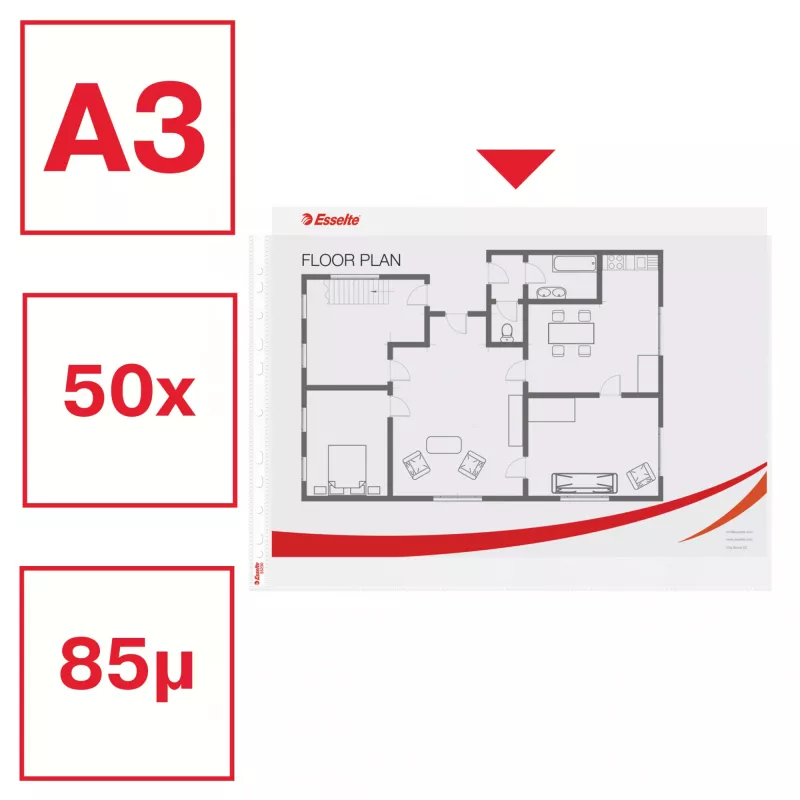 Esselte Quality Pocket A3 Querformat, 30 % recyceltes Kunststoff aus Pre-Consumer-Material
