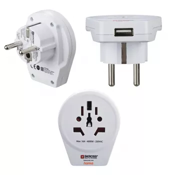 Hama Welt-auf-Europa USB-Netzsteckeradapter Universal Weiß