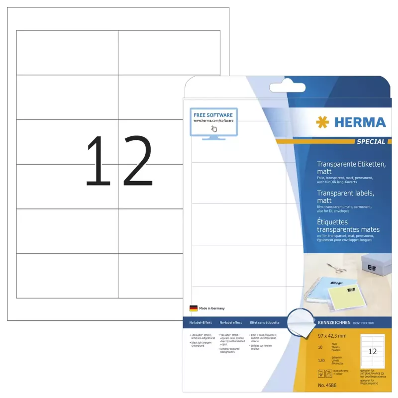 Selbstklebe-Etikett HERMA 4586 abgerundetes Rechteck Transparent