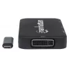 Manhattan USB-C Dock/Hub, Anschlüsse (x4): DisplayPort, DVI-I, HDMI oder VGA, Hinweis: Es kann immer nur ein Anschluss verwendet werden, kein externes Netzteil erforderlich, universell für alle Geräte, Kabel 8 cm, Schwarz, drei Jahre Garantie