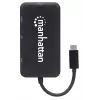 Manhattan USB-C Dock/Hub, Anschlüsse (x4): DisplayPort, DVI-I, HDMI oder VGA, Hinweis: Es kann immer nur ein Anschluss verwendet werden, kein externes Netzteil erforderlich, universell für alle Geräte, Kabel 8 cm, Schwarz, drei Jahre Garantie