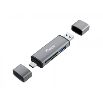 Equip Kartenleser mit USB 3.0 Hub, OTG, MicroSD (TransFlash), MicroSDHC, SD, SDHC, Grau, CE & RoHS, USB 3.2 Gen 1 (3.1 Gen 1) Typ-A/Typ-C, 202 mm, 12 mm