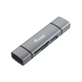 Equip Kartenleser mit USB 3.0 Hub, OTG, MicroSD (TransFlash), MicroSDHC, SD, SDHC, Grau, CE & RoHS, USB 3.2 Gen 1 (3.1 Gen 1) Typ-A/Typ-C, 202 mm, 12 mm