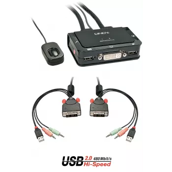 Lindy 2 Port DVI-D Single Link, USB 2.0 und Audio KVM Switch Compact