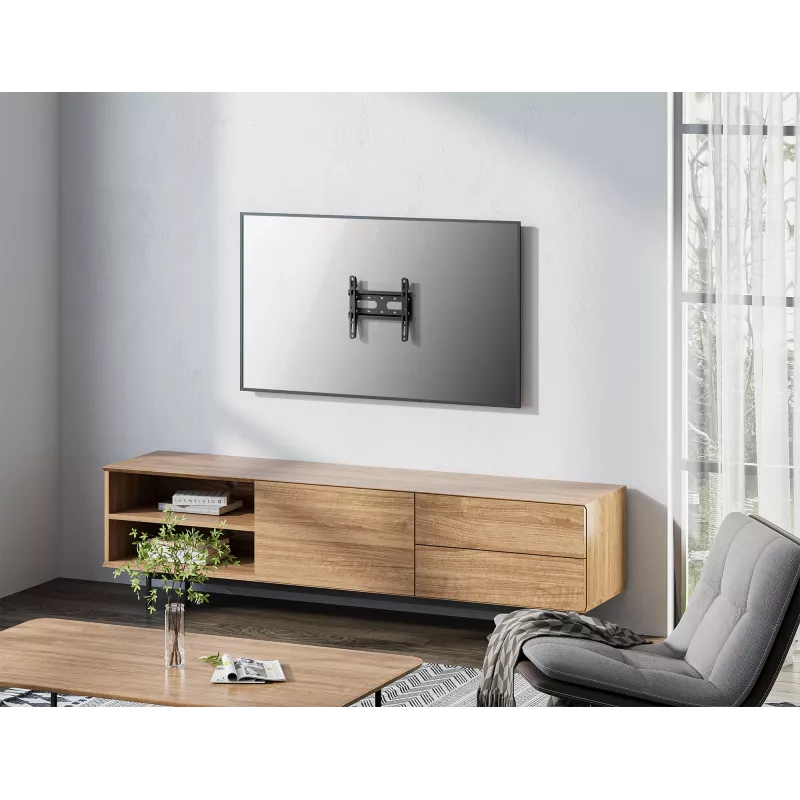 Manhattan Wandhalterung für TV & Monitore (fest, ultraflach), Für Bildschirme 23 Zoll bis 42 Zoll, VESA-Kompatibilität: alle zwischen 75 x 75 mm bis 200 x 200 mm – überprüfen Sie die Abmessungen der vier Befestigungslöcher auf der Rückseite des Bildschirms, um sicherzustellen, dass sie passt, Max. 45 kg, Schwarz, Halterung