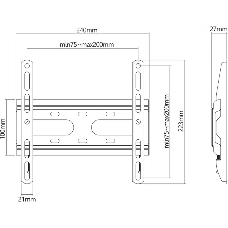 Manhattan Wandhalterung für TV & Monitore (fest, ultraflach), Für Bildschirme 23 Zoll bis 42 Zoll, VESA-Kompatibilität: alle zwischen 75 x 75 mm bis 200 x 200 mm – überprüfen Sie die Abmessungen der vier Befestigungslöcher auf der Rückseite des Bildschirms, um sicherzustellen, dass sie passt, Max. 45 kg, Schwarz, Halterung
