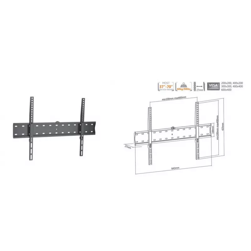Equip Feste TV-Wandhalterung schlank 37 Zoll – 70 Zoll