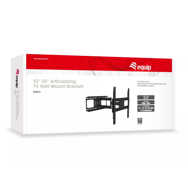 Equip 32 Zoll-55 Zoll Gelenk-TV-Wandhalterung, 200 x 200 mm, 400 x 400 mm, -20 - 10°, -90 - 90°, Stahl, Schwarz