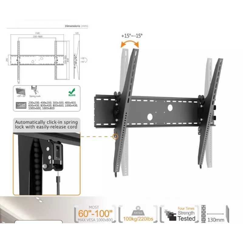 Equip 60 Zoll-100 Zoll Neigbare Gebogene TV-Wandhalterung
