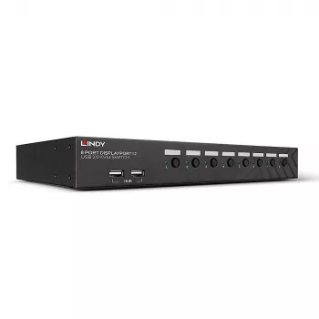 Lindy 8 Port DisplayPort 1.2, USB 2.0 und Audio KVM Switch, 3840 x 2160 Pixel, 4K Ultra HD, Rack-Montage, 1U, Schwarz