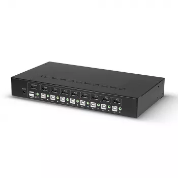 Lindy 8 Port DisplayPort 1.2, USB 2.0 und Audio KVM Switch, 3840 x 2160 Pixel, 4K Ultra HD, Rack-Montage, 1U, Schwarz