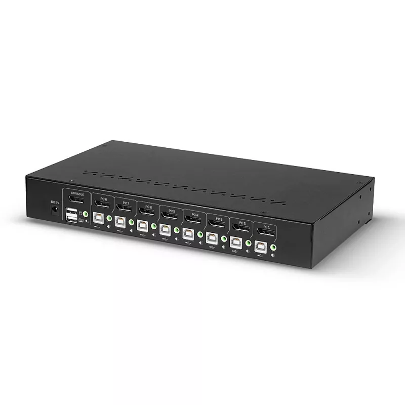 Lindy 8 Port DisplayPort 1.2, USB 2.0 und Audio KVM Switch, 3840 x 2160 Pixel, 4K Ultra HD, Rack-Montage, 1U, Schwarz