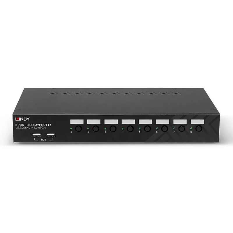 Lindy 8 Port DisplayPort 1.2, USB 2.0 und Audio KVM Switch, 3840 x 2160 Pixel, 4K Ultra HD, Rack-Montage, 1U, Schwarz