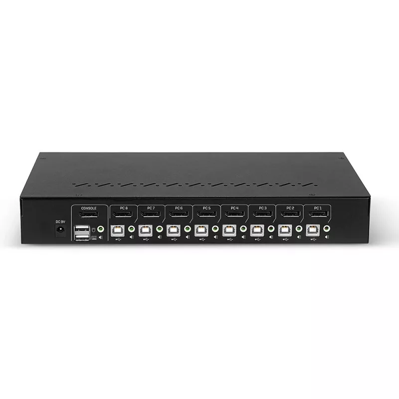 Lindy 8 Port DisplayPort 1.2, USB 2.0 und Audio KVM Switch, 3840 x 2160 Pixel, 4K Ultra HD, Rack-Montage, 1U, Schwarz