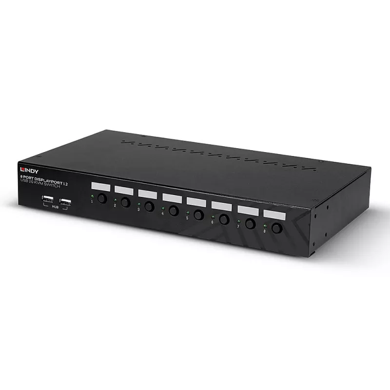 Lindy 8 Port DisplayPort 1.2, USB 2.0 und Audio KVM Switch, 3840 x 2160 Pixel, 4K Ultra HD, Rack-Montage, 1U, Schwarz