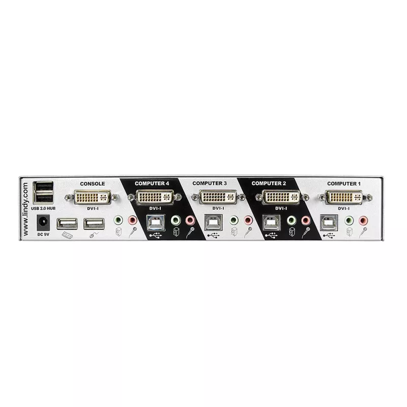 Lindy 4 Port DVI-I Single Link KVM Switch Pro, 2048 x 1536 Pixel, Full HD+, Silber