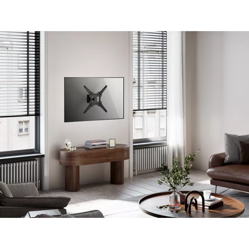 Equip 23 Zoll-55 Zoll Full-Motion TV-Wandhalterung, 100 x 100 mm, 400 x 400 mm, -8 - 5°, -90 - 90°, Edelstahl, Schwarz