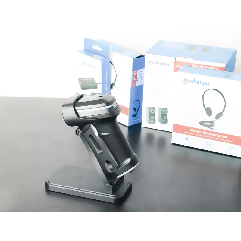 Manhattan Verstellbarer Barcode-Scanner-Ständer, Höhen- und Winkelverstellbar, geeignet für Barcode-Scanner Produkte 153997, 154116 und 154185, Schwarz, Lebenslange Garantie