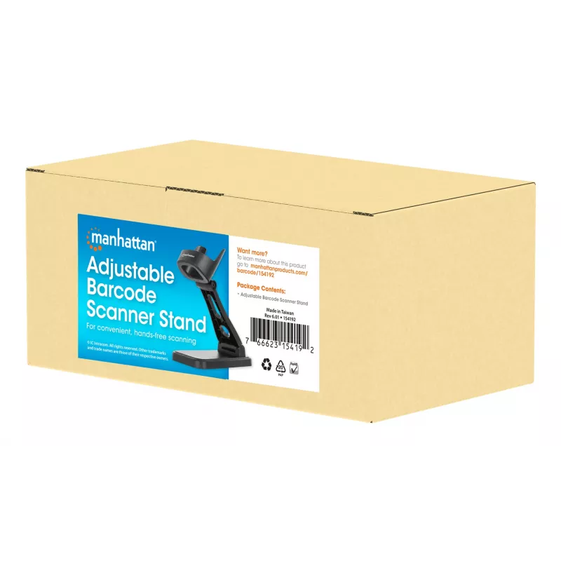 Manhattan Verstellbarer Barcode-Scanner-Ständer, Höhen- und Winkelverstellbar, geeignet für Barcode-Scanner Produkte 153997, 154116 und 154185, Schwarz, Lebenslange Garantie