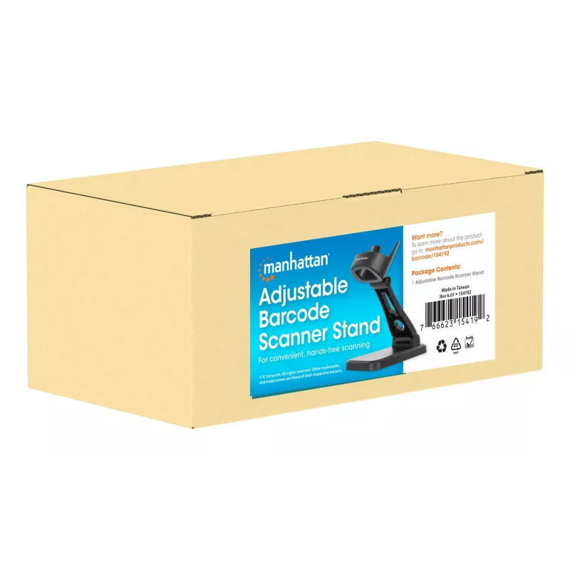 Manhattan Verstellbarer Barcode-Scanner-Ständer, Höhen- und Winkelverstellbar, geeignet für Barcode-Scanner Produkte 153997, 154116 und 154185, Schwarz, Lebenslange Garantie