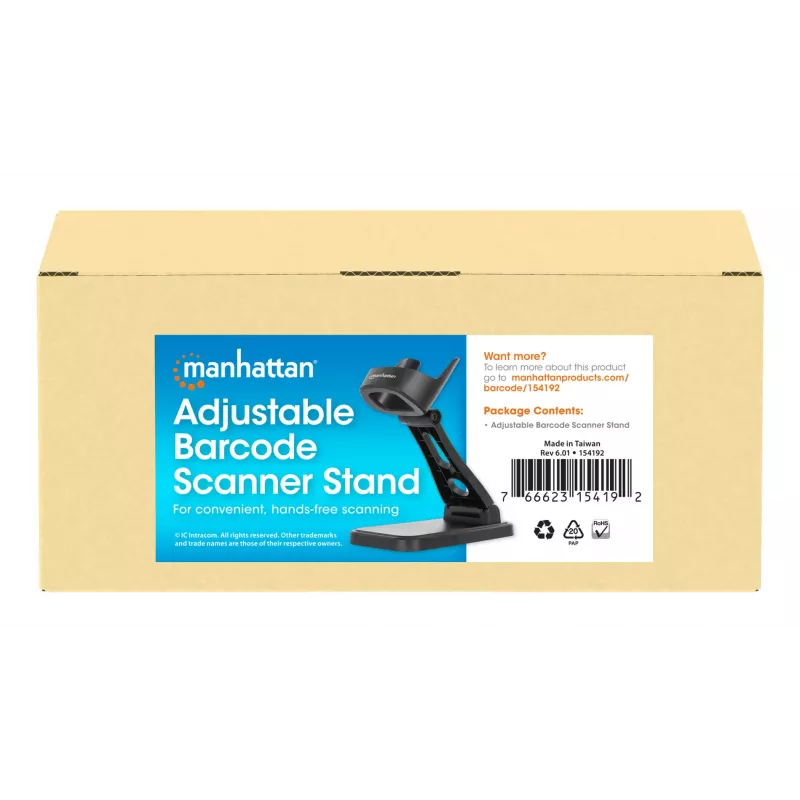 Manhattan Verstellbarer Barcode-Scanner-Ständer, Höhen- und Winkelverstellbar, geeignet für Barcode-Scanner Produkte 153997, 154116 und 154185, Schwarz, Lebenslange Garantie