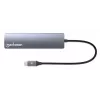 Manhattan USB-C Dock/Hub, Anschlüsse (x6): Ethernet, HDMI, USB-A (x3) und USB-C, mit Power Delivery (PD) 100W – benötigt externes USB-C-Ladegerät (nicht im Lieferumfang). USB-betrieben (kein externes Netzteil erforderlich), wenn PD nicht verwendet wird