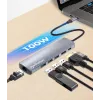 Manhattan USB-C Dock/Hub, Anschlüsse (x6): Ethernet, HDMI, USB-A (x3) und USB-C, mit Power Delivery (PD) 100W – benötigt externes USB-C-Ladegerät (nicht im Lieferumfang). USB-betrieben (kein externes Netzteil erforderlich), wenn PD nicht verwendet wird
