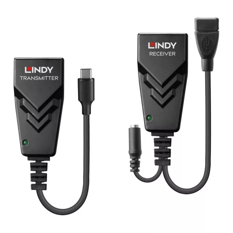 Lindy 100m USB 2.0 Typ C Cat.6 Extender, Netzwerk-Sender & -Empfänger, 100 m, 480 Mbit/s, Cat5e, Cat6, CH317Q, CH9317, RTL8211E, Schwarz